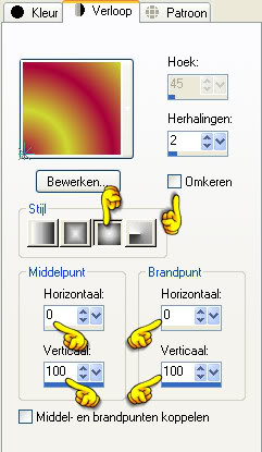 Ga naar het Kleurenpallet en verander de instellingen van het Verloop