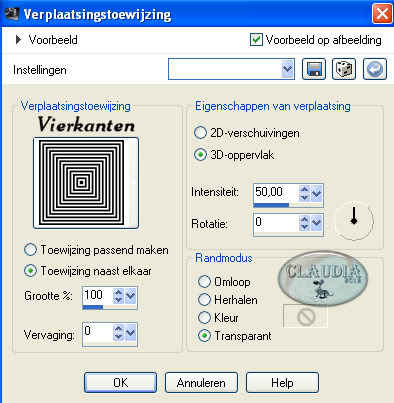 Effecten - Vervormingseffecten - Verplaatsingstoewijzigen : Cuadros (of Vierkanten)