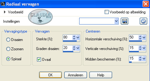 Instellingen Radiaal vervagen