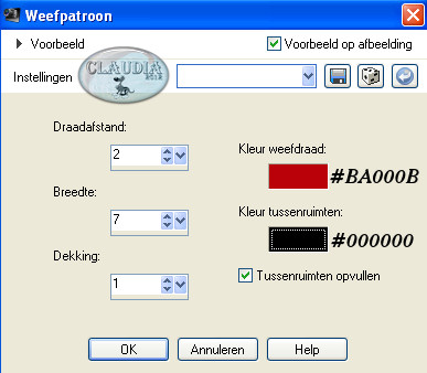 Instellingen Textuureffect - Weefpatroon