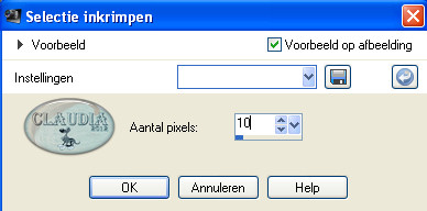 Instelling Inkrimpen van selectie