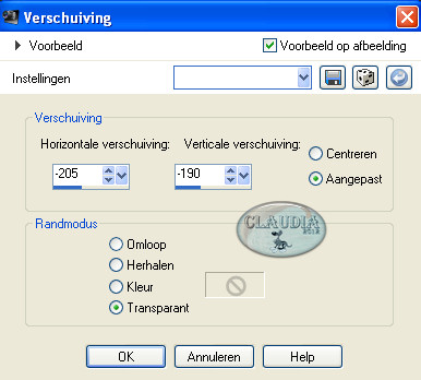 Instellingen Afbeeldingseffect - Verschuiving