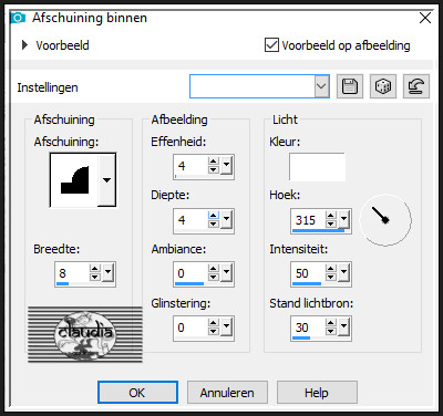 Effecten - 3D-Effecten - Afschuining binnen : Afschuining = nummer 3. 