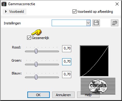 Klik op de toetsen "Shift + G" om de Gammacorrectie te activeren en zet de instellingen zoals op het voorbeeld