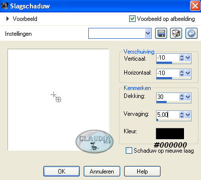 Instellingen 3D Effecten - Slagschaduw