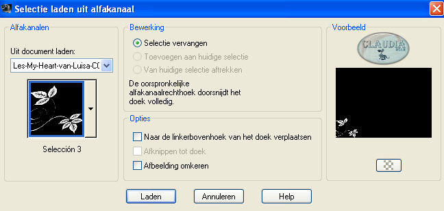 Selecties laden uit alfakanaal