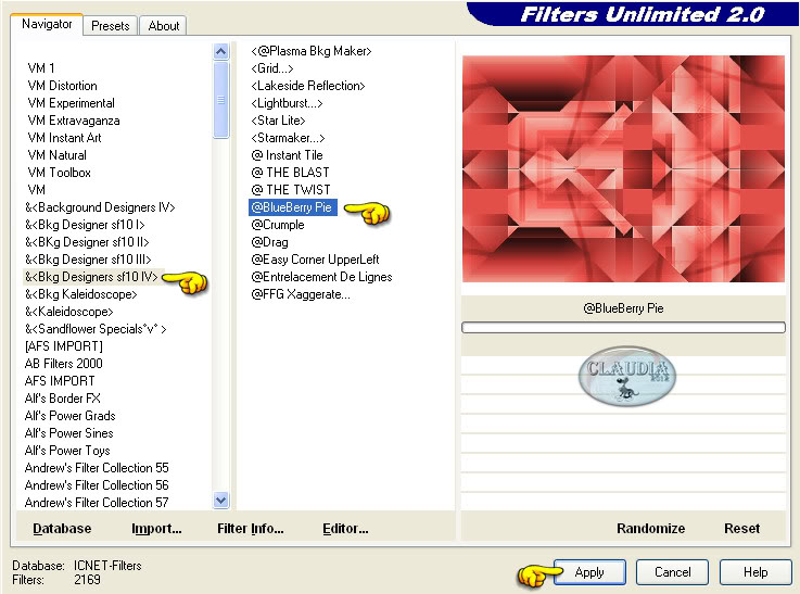Instellingen filter Bkg Designers sf 10 IV - BlueBerry Pie