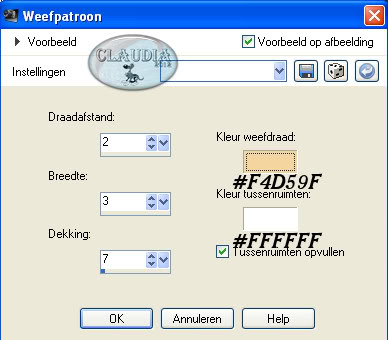 Instellingen weefpatroon