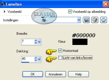 Instellingen lamellen
