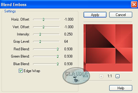 Instellingen filter FM Tile Tools - Blend Emboss