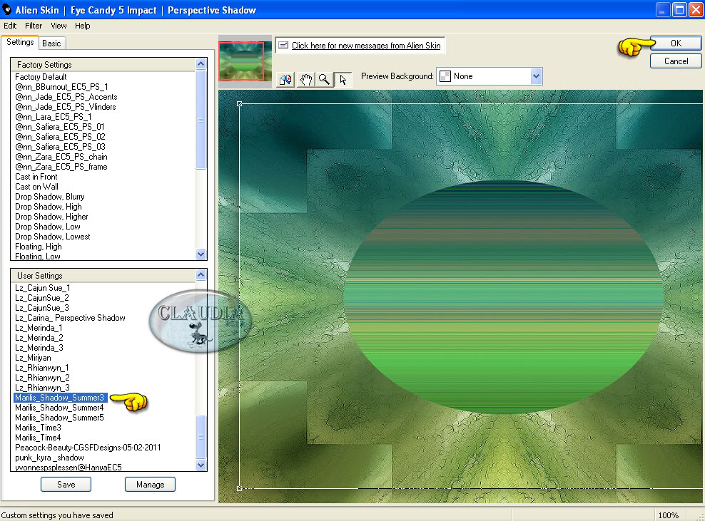 Instellingen filter Eye Candy 5 : Impact - Perspective Shadow