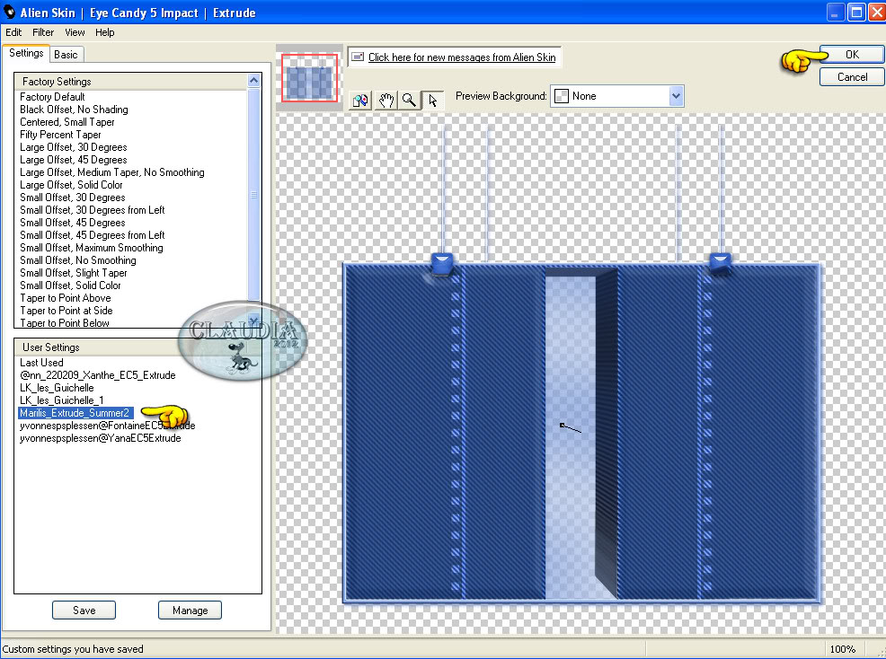 Instellingen filter Eye Candy 5 : Impact - Extrude