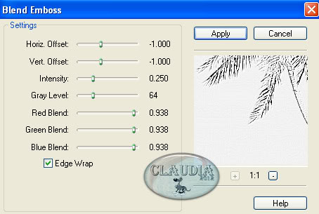 Instellingen filter FM Tile Tools - Blend Emboss 