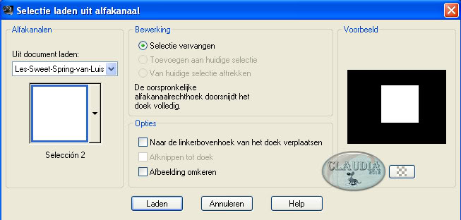 Selecties - Selectie laden/opslaan - Selectie laden uit alfakanaal : laad nogmaals Selección 2