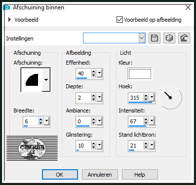 Effecten - 3D-Effecten - Afschuining binnen : Afschuining