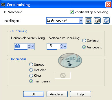 Instellingen Afbeeldingseffect - Verschuiving