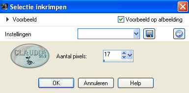 Instelling Inkrimpen van selectie