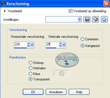 Instellingen Afbeeldingseffect - Verschuiving