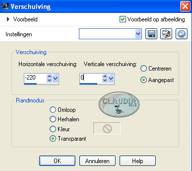 Instellingen Afbeeldingseffect - Verschuiving