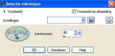 Instelling Inkrimpen van selectie