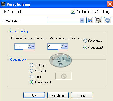 Instellingen Afbeeldingseffect - Verschuiving