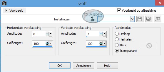 Instellingen Vervormingseffect - Golf