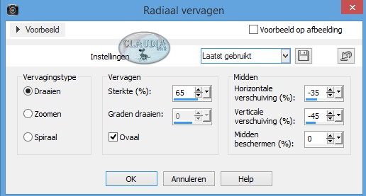 Instellingen Radiaal vervagen