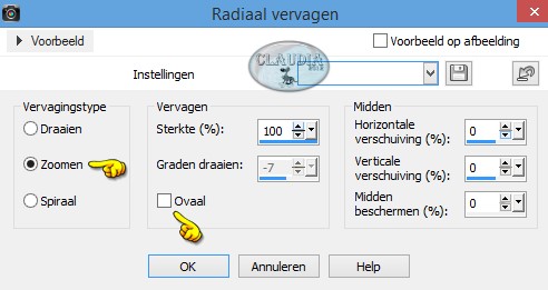 Instellingen Radiaal vervagen