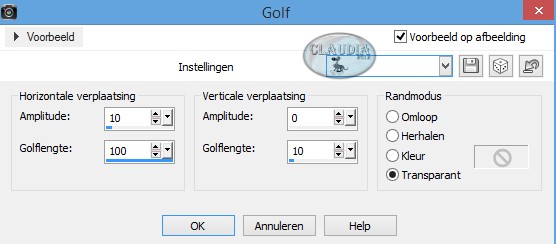 Instellingen Vervormingseffect - Golf