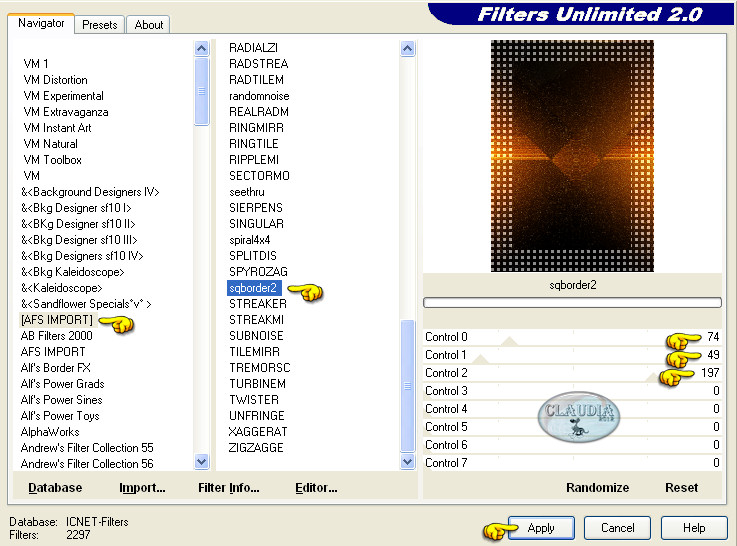 Instellingen filter Filters Unlimited 2.0 - [AFS IMPORT] - sqborder 2