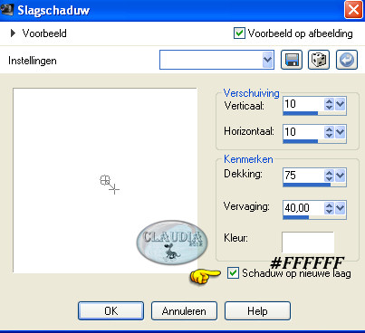 Instellingen 3D Effect - Slagschaduw