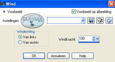 Instellingen Vervormingseffect - Wind