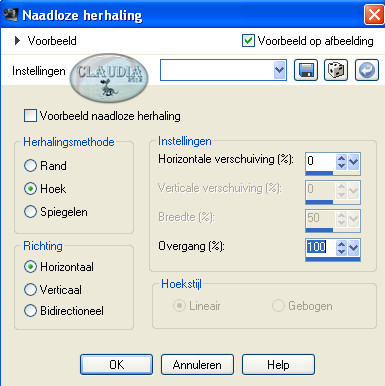 Instellingen Afbeeldingseffect - Naadloze herhaling