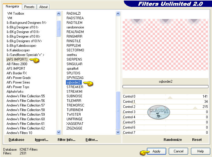 Instellingen filter Filters Unlimited 2.0 - [AFS IMPORT] - sqborder 2