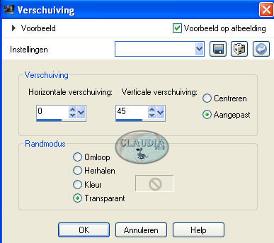 Instellingen Afbeeldingseffect - Verschuiving