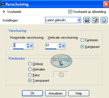 Instellingen Afbeeldingseffect - Verschuiving 