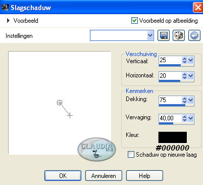 Instellingen D Effecten - Slagschaduw