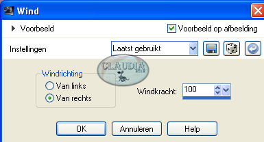 Instellingen Vervormingseffect - Wind