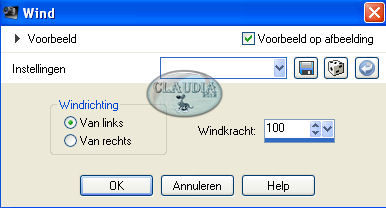 Instellingen Vervormingseffect - Wind