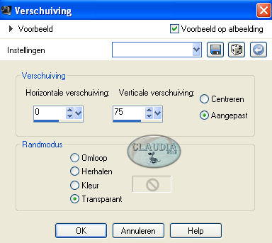 Instellingen Afbeeldingseffect - Verschuiving