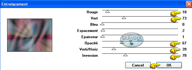 Instellingen filter eux de lignes - Entrelacement