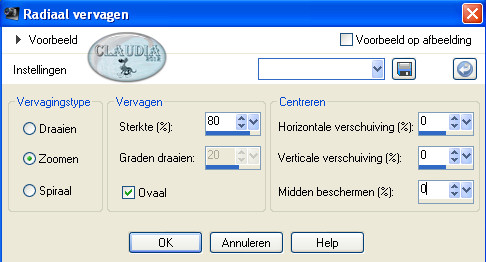 Instellingen Radiaal vervagen