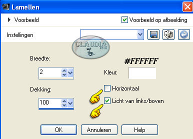 Instellingen Textuureffect - Lamellen
