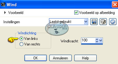 Instellingen Vervormingseffect - Wind
