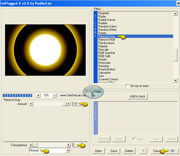 Instellingen filter VanderLee - Unplugged-X - Remove Gray