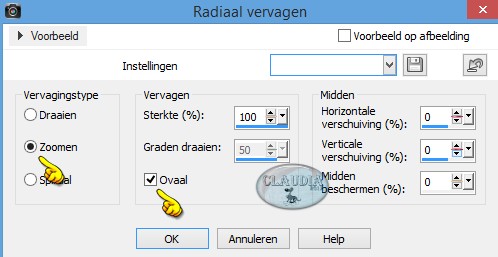 Instellingen Radiaal vervagen