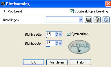 Instellingen Vervormingseffect - Pixelvorming