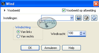 Instellingen Vervormingseffect - Wind