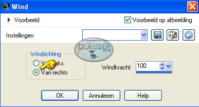 Instellingen Vervormingseffect - Wind