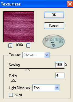 Instellingen filter Texture - Texturizer